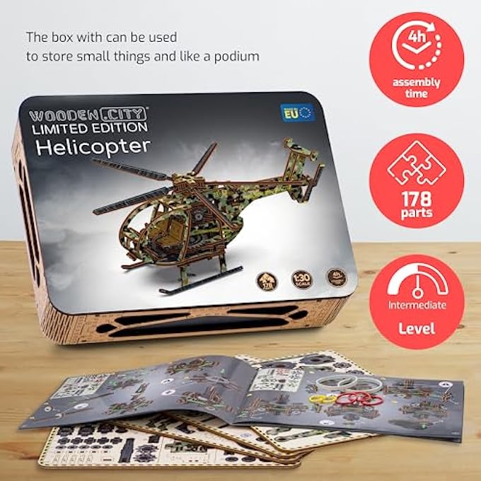 HELICOPTER 3D WOODEN PUZZLE FOR ADULTS - 178 PARTS - AIRCRAFT MODEL BUILDING KIT - SCALE 1:30 - Image 4